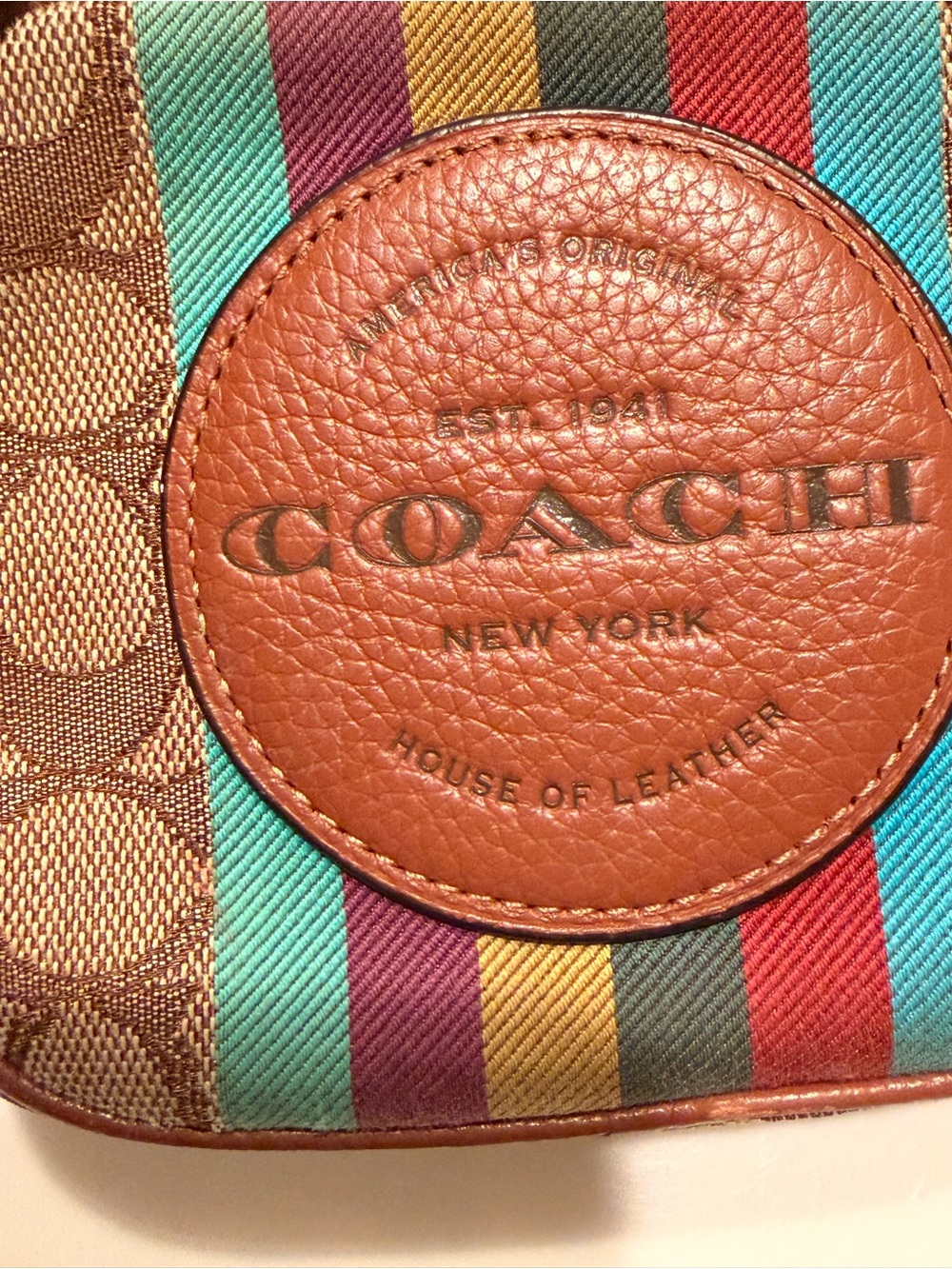 Coach Brown Signature Stripe Crossbody Camera Bag - Picture 10 of 10